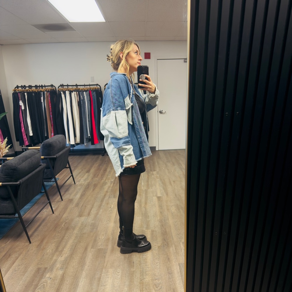 Oversized Patchwork Denim Shacket New Boutique Item - Picture 11 of 12